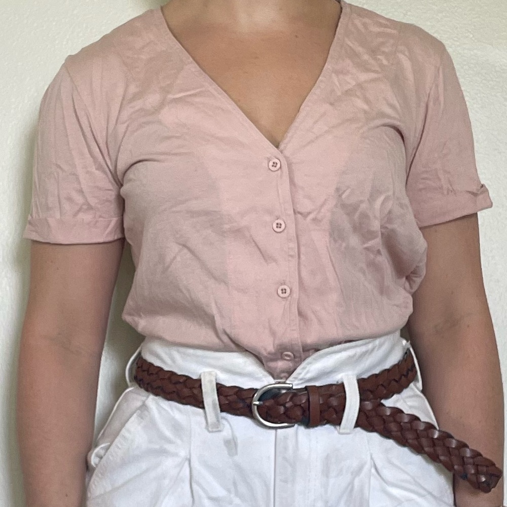 Short Sleeve V-Neck Button Down Top